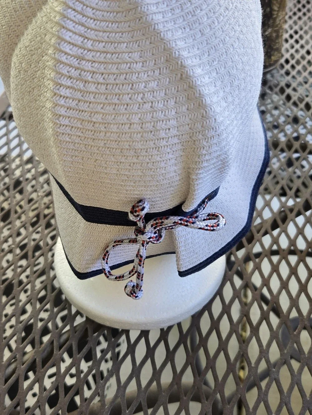 Sunny Dayz White and Navy Straw Cloche Hat
